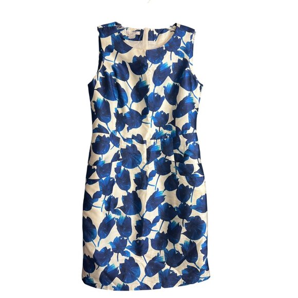 Silk Oscar De La Renta Blue Floral Dress Size 10 - Picture 9 of 10